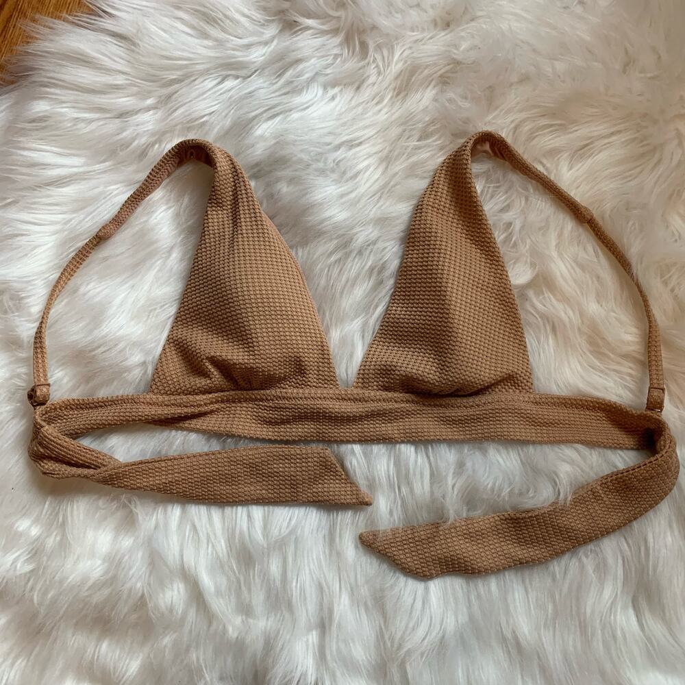 Aerie neutral tan triangle textured tie back bikini top medium